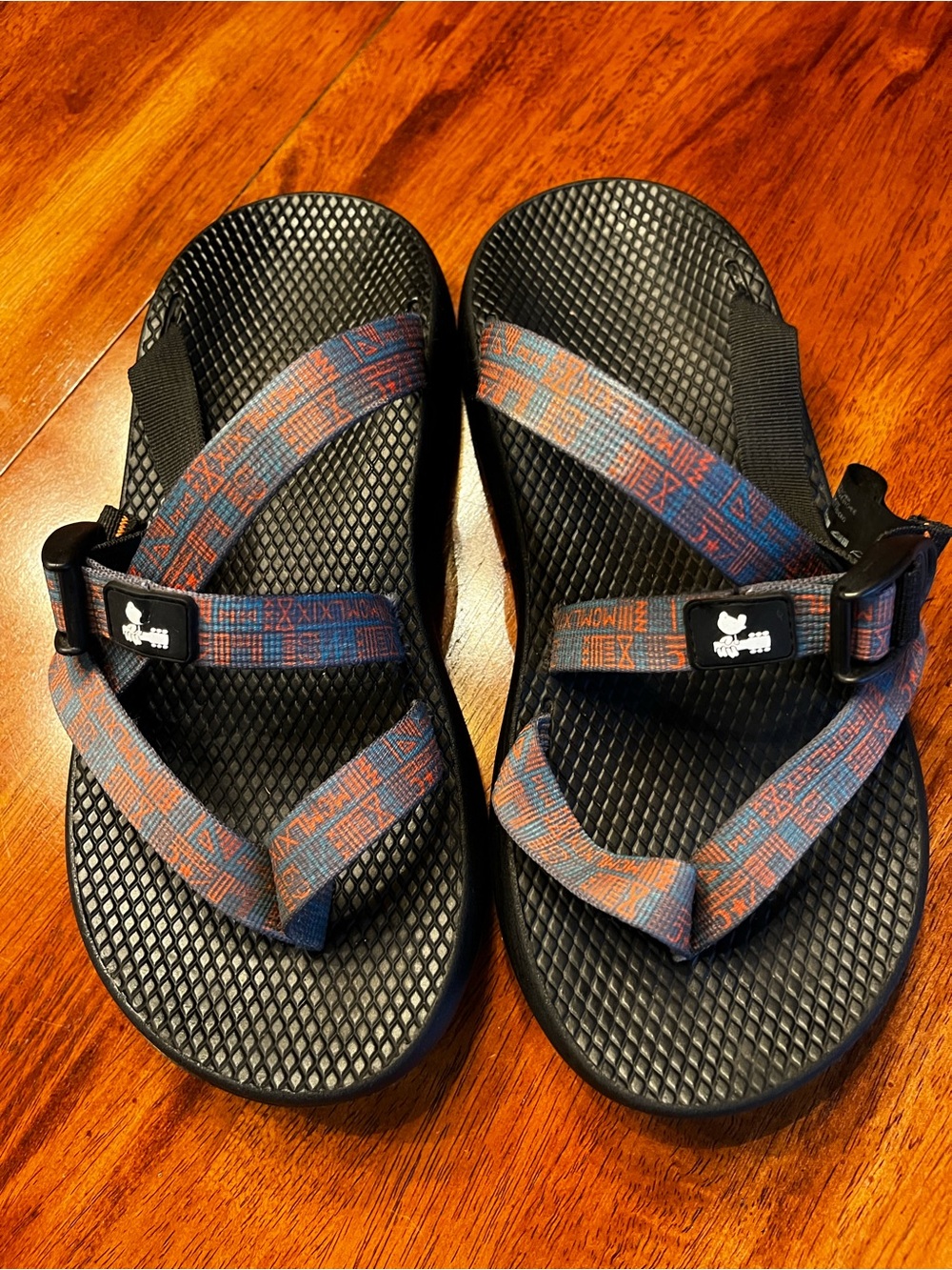 Chacos Black Sandals with Blue-Orange Straps